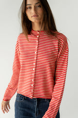 Julianne Striped Cardigan In Red
