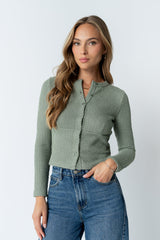 Mindy Button Front Sweater in Green - FINAL SALE