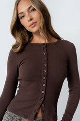 Mia Button Up Top in Brown