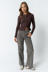 Mia Button Up Top In Brown