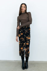 Carly Mesh Midi Skirt in Black