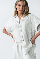Belen Striped Button Up in Denim Blue - FINAL SALE