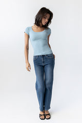 Freya Ribbed Top In Blue - Final Sale