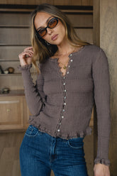 Warren Smocked Blouse in Brown - FINAL SALE
