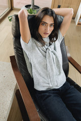 Cierra Tie Sweater In Grey - Final Sale