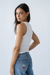 Mae Embroidered Heart Tank Top - Final Sale