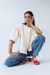 Liam Oversized Top In Bone