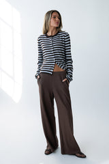 Ronda Ribbed Wide Leg Pants In Brown - Final Sale