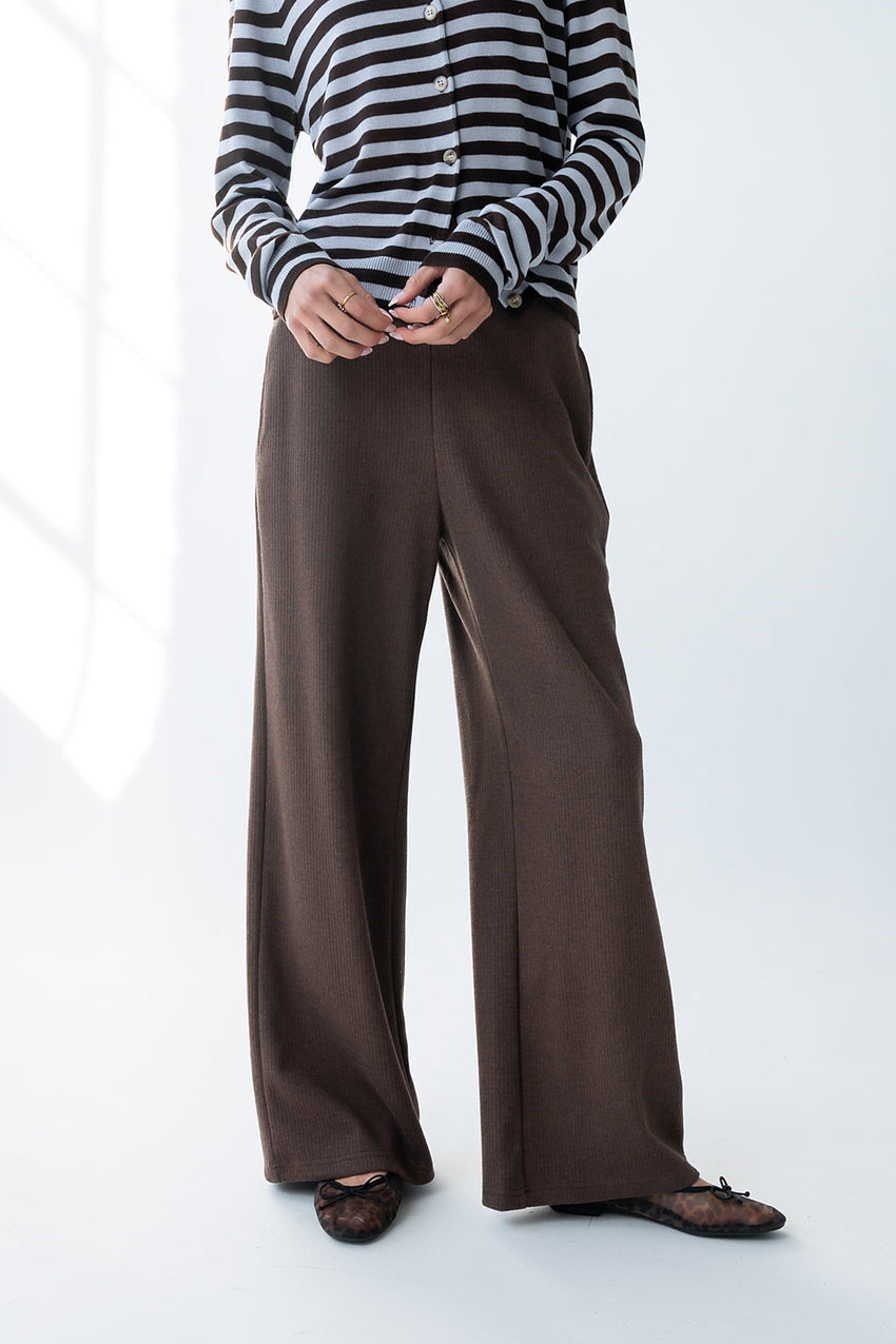 Ronda Ribbed Wide Leg Pants in Brown - FINAL SALE