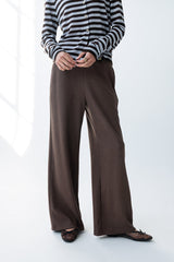 Ronda Ribbed Wide Leg Pants in Brown - FINAL SALE