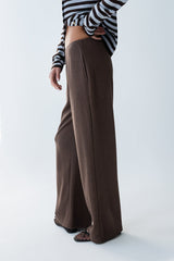 Ronda Ribbed Wide Leg Pants In Brown - Final Sale