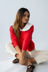 Eddie Collared Sweatshirt in Red - FINAL SALE