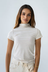 Lennon Striped Top In Oatmeal - Final Sale