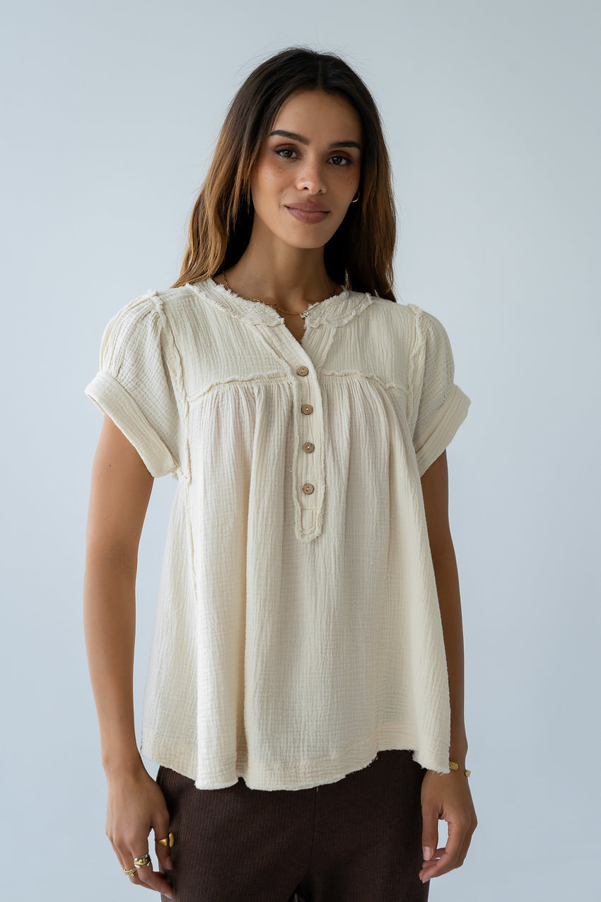 Giana Henley Blouse - FINAL SALE