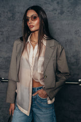 Liberty Sheer Button Up Blouse In Blush - Final Sale