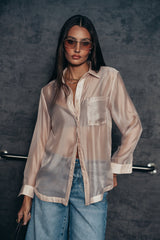 Liberty Sheer Button Up Blouse in Blush - FINAL SALE