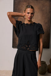 Molly Embroidered Top in Black - FINAL SALE