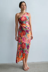 Asymmetrical Pleated Maxi Dress in Multi - FINAL SALE
