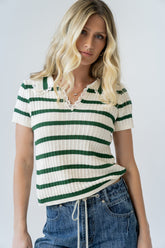 Tess Striped Collared Top in Green - FINAL SALE