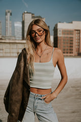 Taisley Striped Cropped Tank in Mint - FINAL SALE