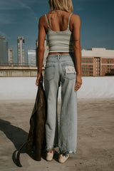 Taisley Striped Cropped Tank In Mint - Final Sale