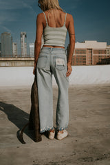 Taisley Striped Cropped Tank In Mint - Final Sale