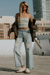 Taisley Striped Cropped Tank In Mint - Final Sale