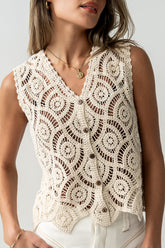 Vicky Crochet Vest in Tan - FINAL SALE