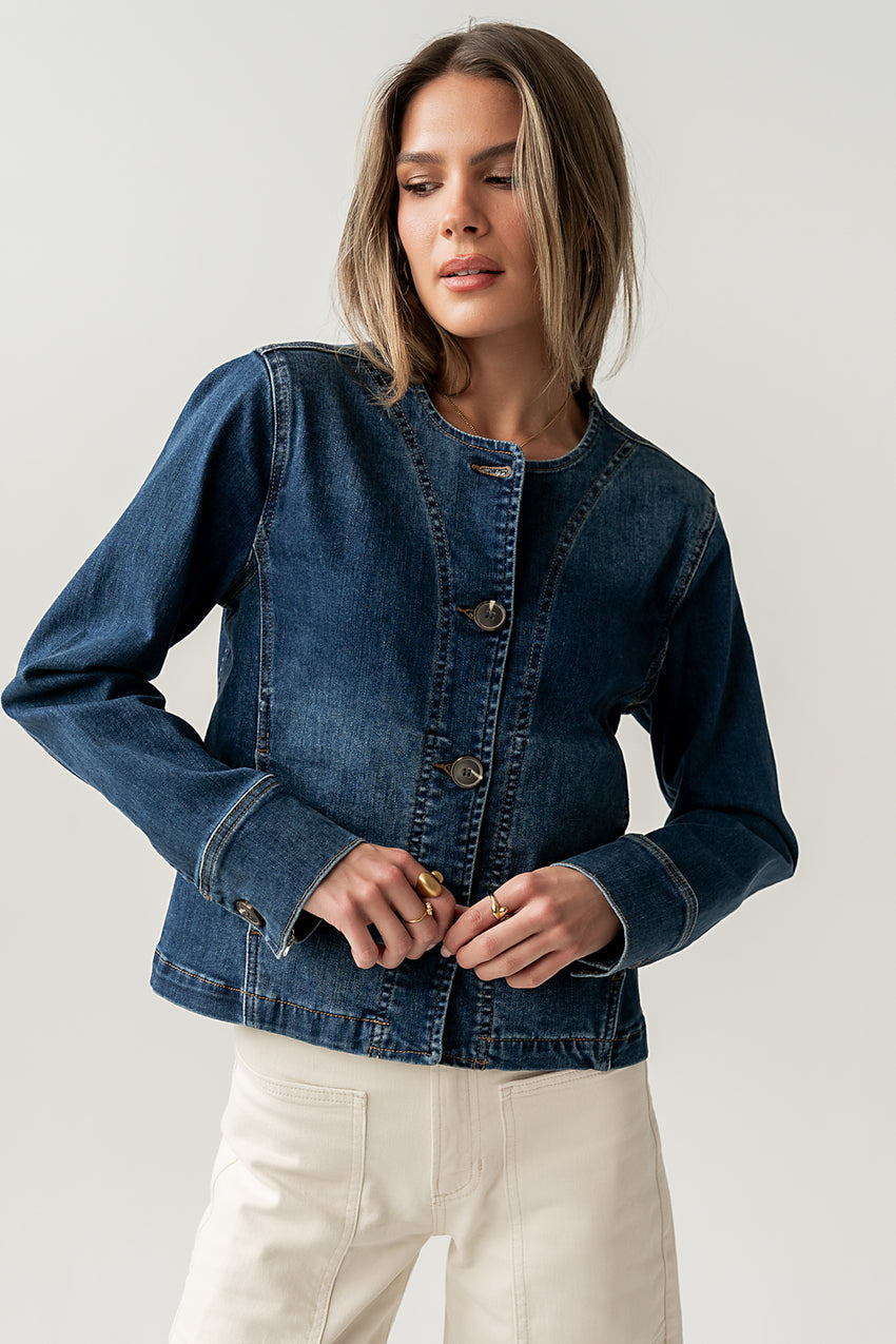 Cozette Barrel Jacket in Dark Wash - FINAL SALE