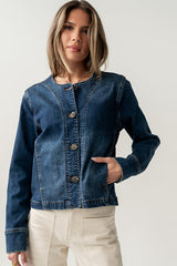 Cozette Barrel Jacket In Dark Wash - Final Sale