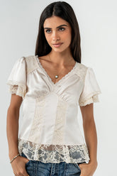 Brittany Satin Top in Cream - FINAL SALE