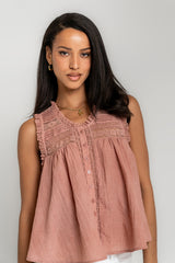 Megan Button Up Tank In Terracotta - Final Sale