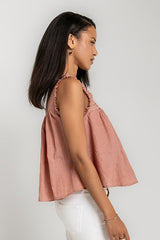 Megan Button Up Tank In Terracotta - Final Sale