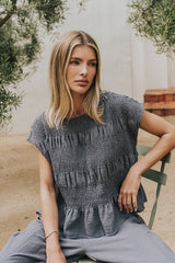 Ashton Smocked Top In Blue - Final Sale