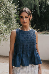 Jeremy Smocked Blouse in Denim - FINAL SALE