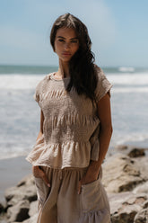 Ashton Smocked Top in Taupe - FINAL SALE