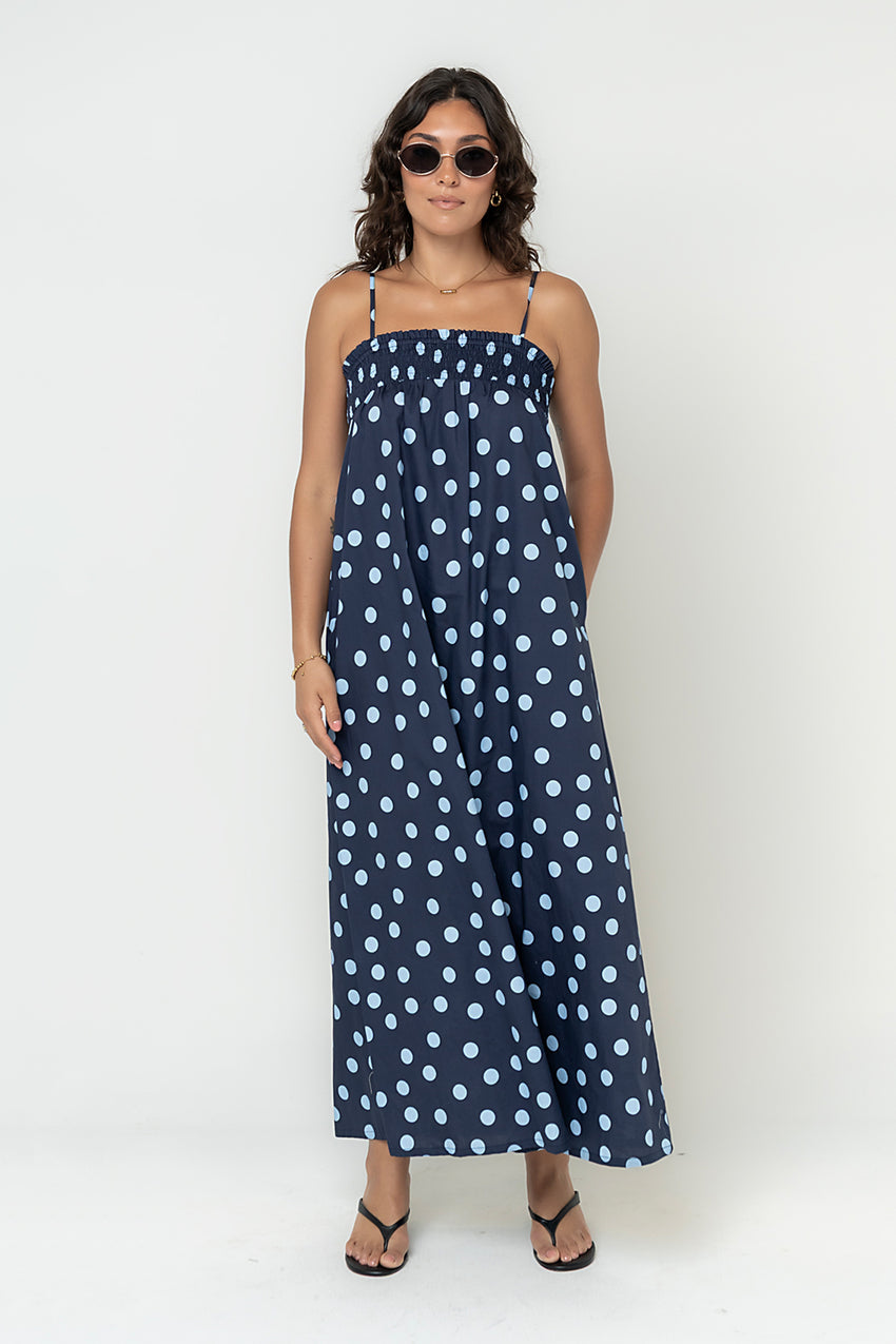 Taylen Polka Dot Maxi Dress in Midnight