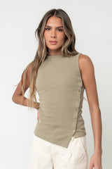 Nina Asymmetrical Tank in Olive - FINAL SALE
