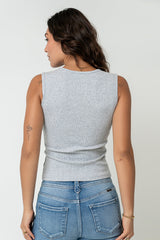 Lucas Button Up Tank Top In Grey - Final Sale