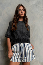 Jana Denim Top in Black - FINAL SALE