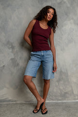 Daniella Ribbed Tank In Wine