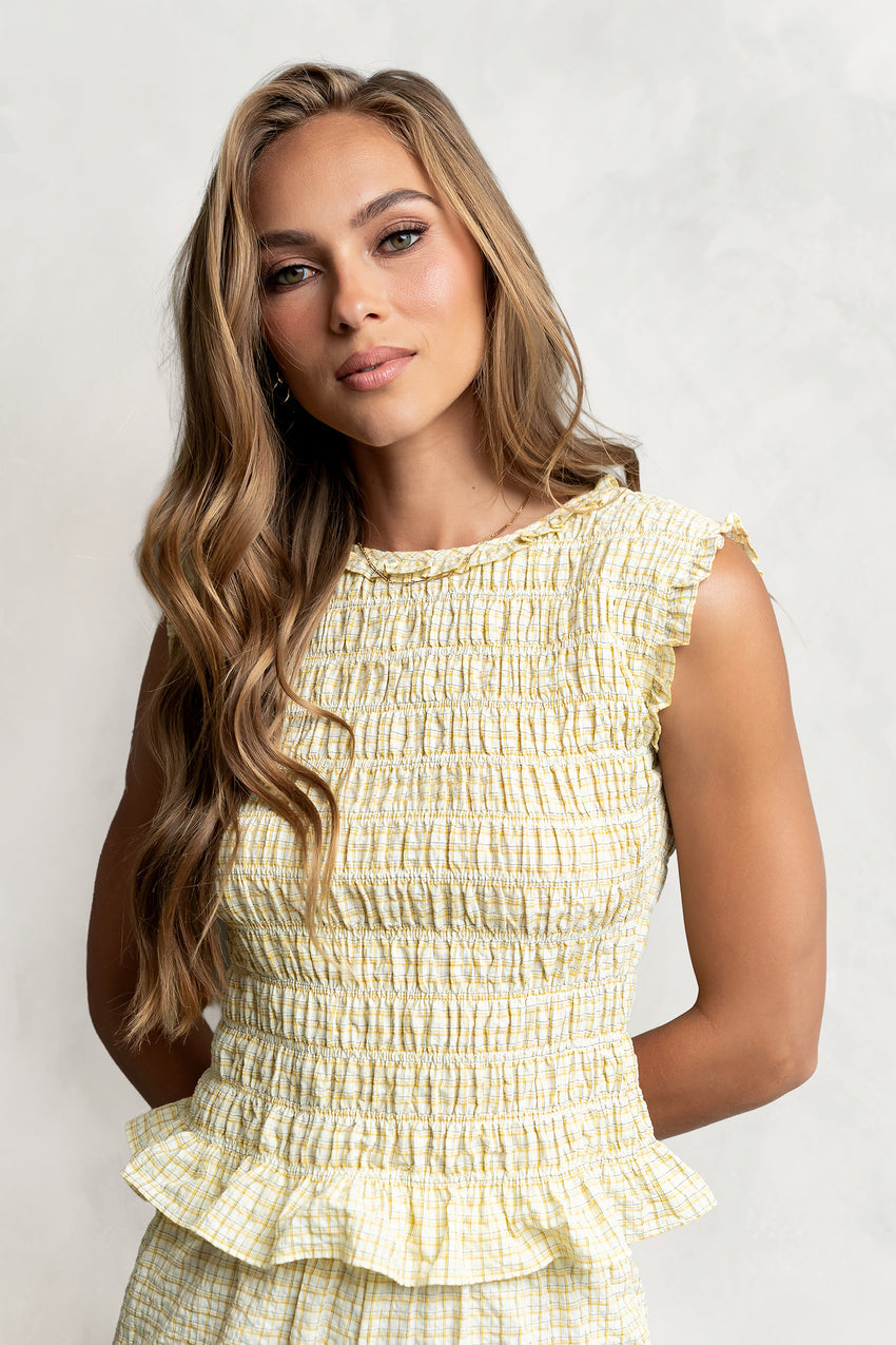 Mailee Plaid Smocked Tank in Yellow