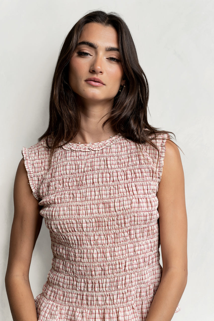Mailee Plaid Smocked Tank in Red - FINAL SALE