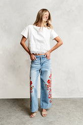 Karen Lace Trim Top in White