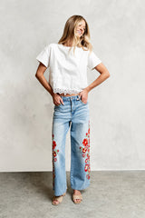 Karen Lace Trim Top in White