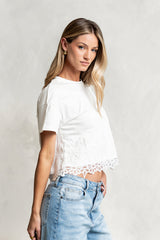 Karen Lace Trim Top In White