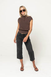 Miriam Mock Neck Top in Brown