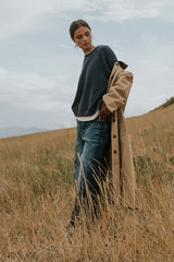 Ava Double Layer Crewneck In Navy