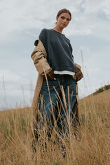 Ava Double Layer Crewneck In Navy