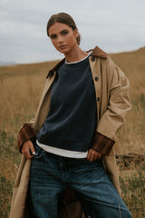 Ava Double Layer Crewneck in Navy